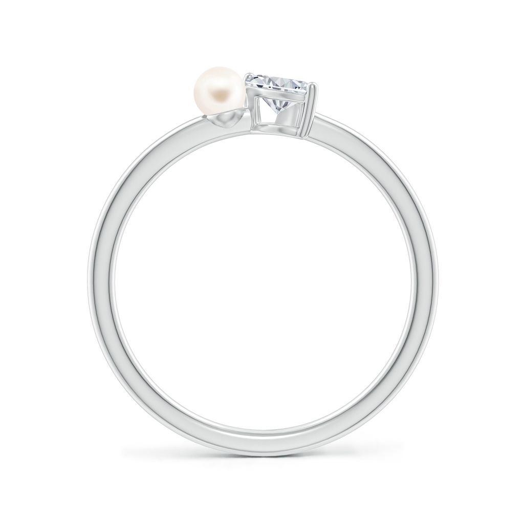 3mm AAA Freshwater Pearl & Tilted Marquise Diamond 2-Stone Grande Engagement Ring in 18K White Gold Side-1