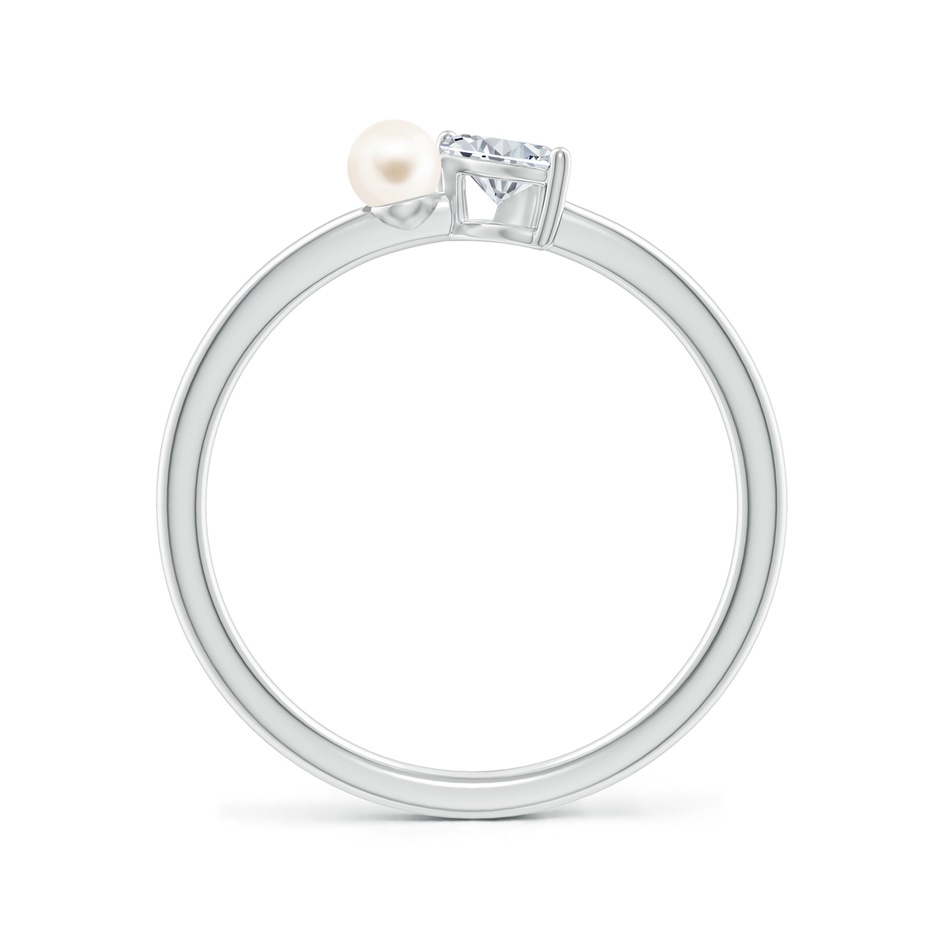 3mm AAA Freshwater Pearl & Tilted Marquise Diamond 2-Stone Grande Engagement Ring in 18K White Gold side-1