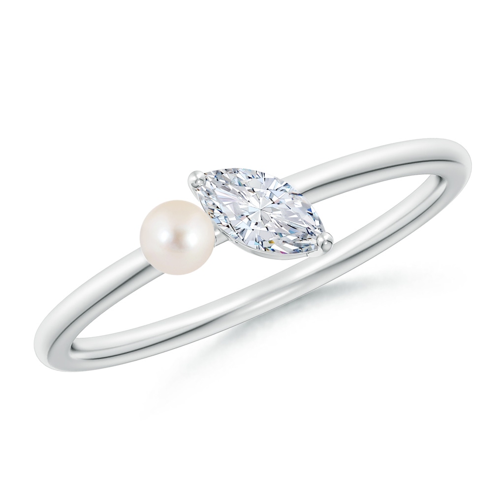 3mm AAAA Freshwater Pearl & Tilted Marquise Diamond 2-Stone Grande Engagement Ring in P950 Platinum