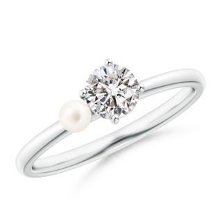 3mm AA Freshwater Pearl & Tilted Round Diamond 2-Stone Grande Engagement Ring in P950 Platinum