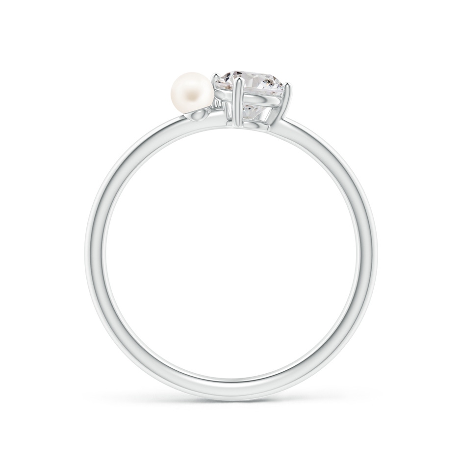 3mm AA Freshwater Pearl & Tilted Round Diamond 2-Stone Grande Engagement Ring in White Gold side-1