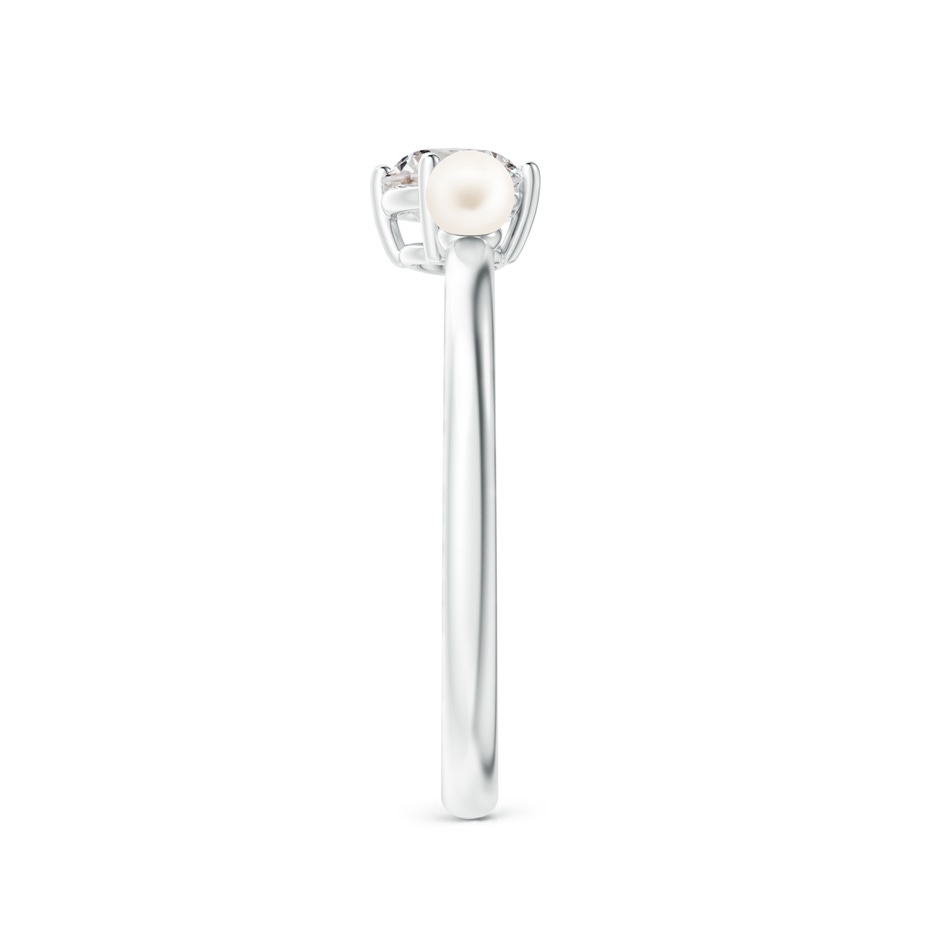 3mm AA Freshwater Pearl & Tilted Round Diamond 2-Stone Grande Engagement Ring in White Gold side-2