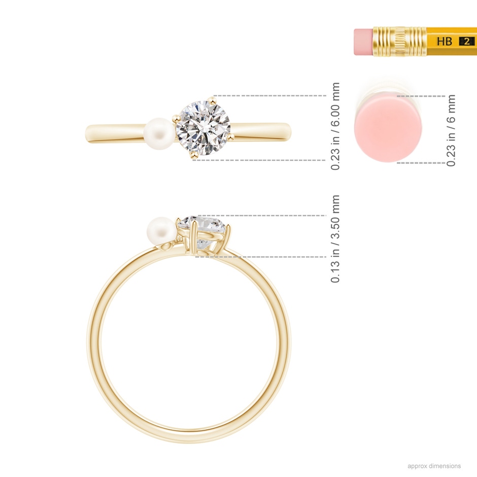 3mm AA Freshwater Pearl & Tilted Round Diamond 2-Stone Grande Engagement Ring in Yellow Gold ruler
