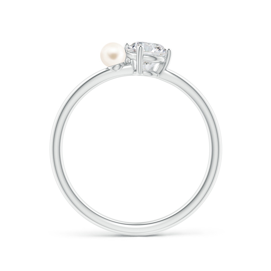 3mm AAA Freshwater Pearl & Tilted Round Diamond 2-Stone Grande Engagement Ring in 18K White Gold side-1