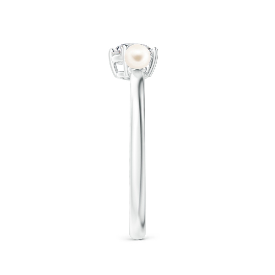 3mm AAA Freshwater Pearl & Tilted Round Diamond 2-Stone Grande Engagement Ring in 18K White Gold side-2