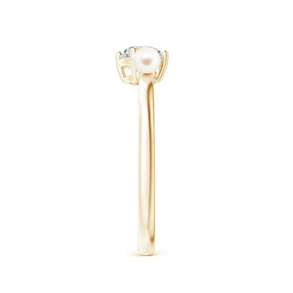 3mm AAA Freshwater Pearl & Tilted Round Diamond 2-Stone Grande Engagement Ring in Yellow Gold side-2