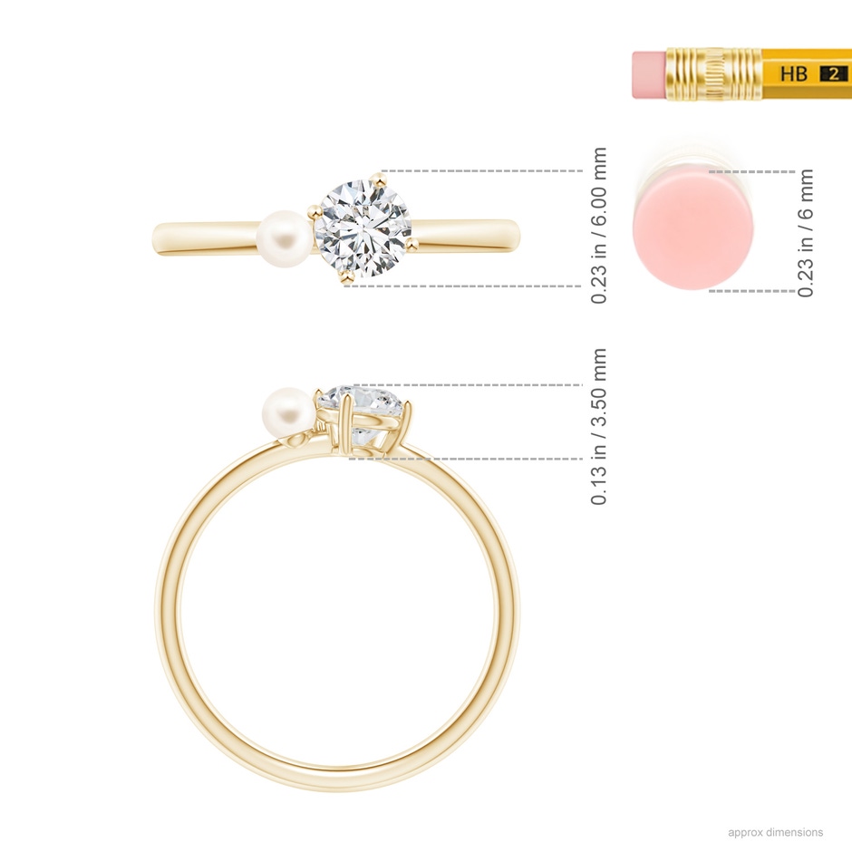 3mm AAA Freshwater Pearl & Tilted Round Diamond 2-Stone Grande Engagement Ring in Yellow Gold ruler