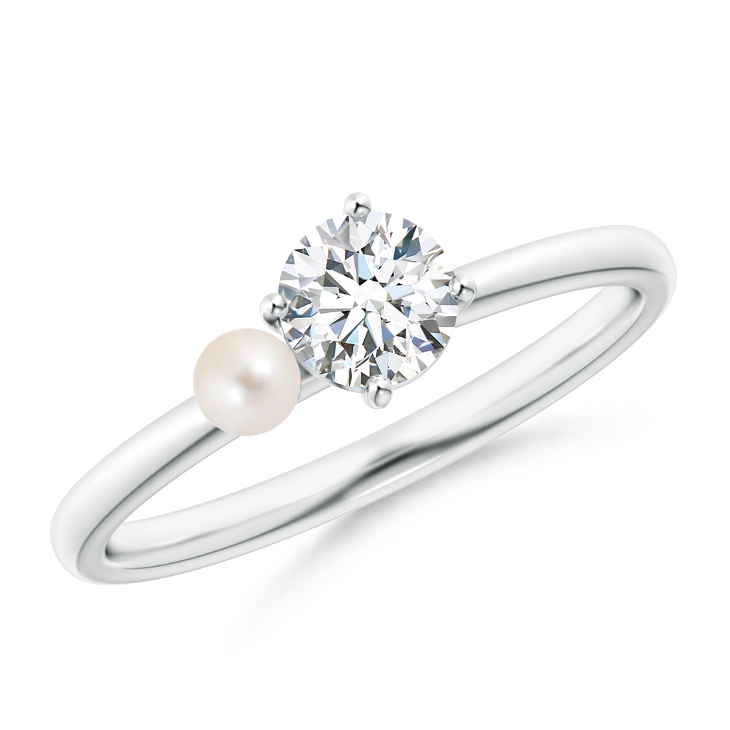 3mm AAAA Freshwater Pearl & Tilted Round Diamond 2-Stone Grande Engagement Ring in P950 Platinum