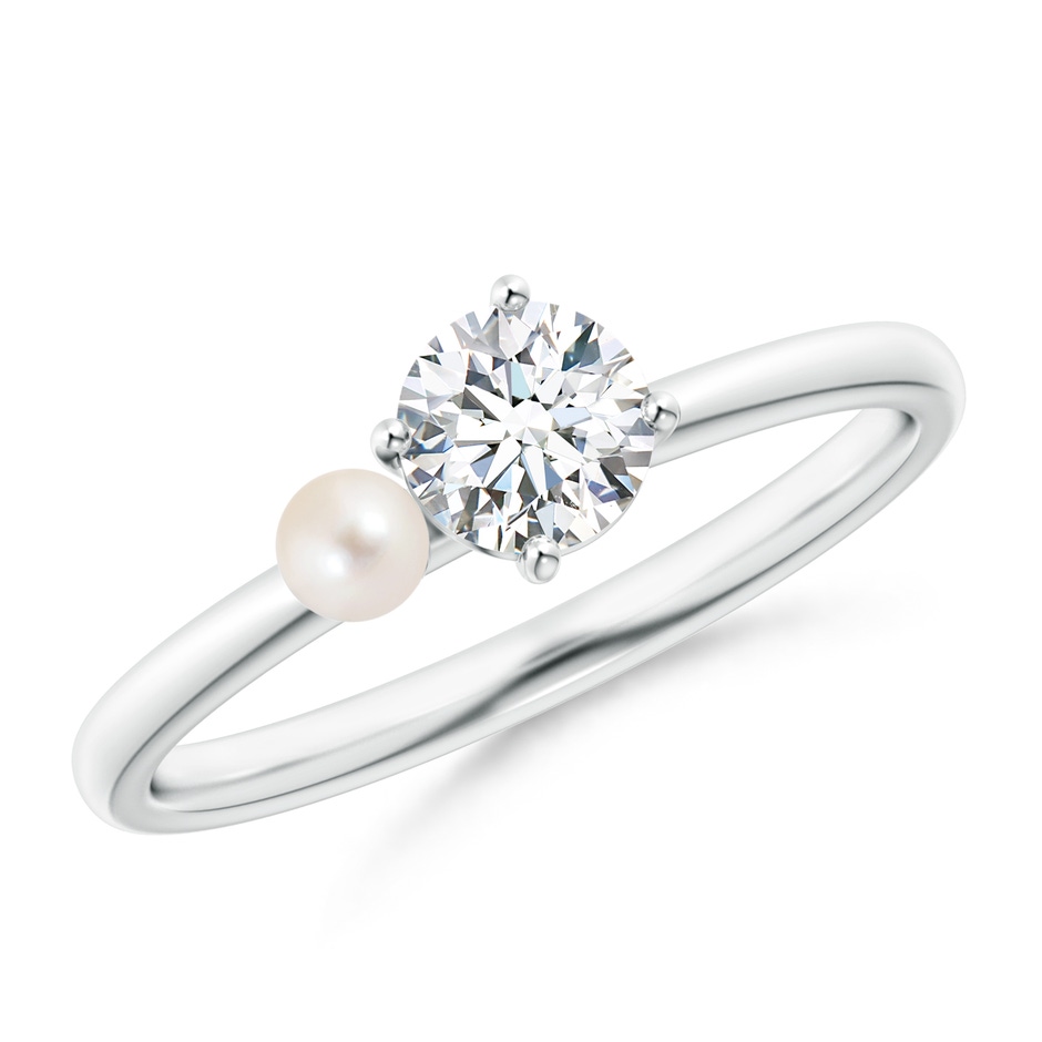 3mm AAAA Freshwater Pearl & Tilted Round Diamond 2-Stone Grande Engagement Ring in P950 Platinum 