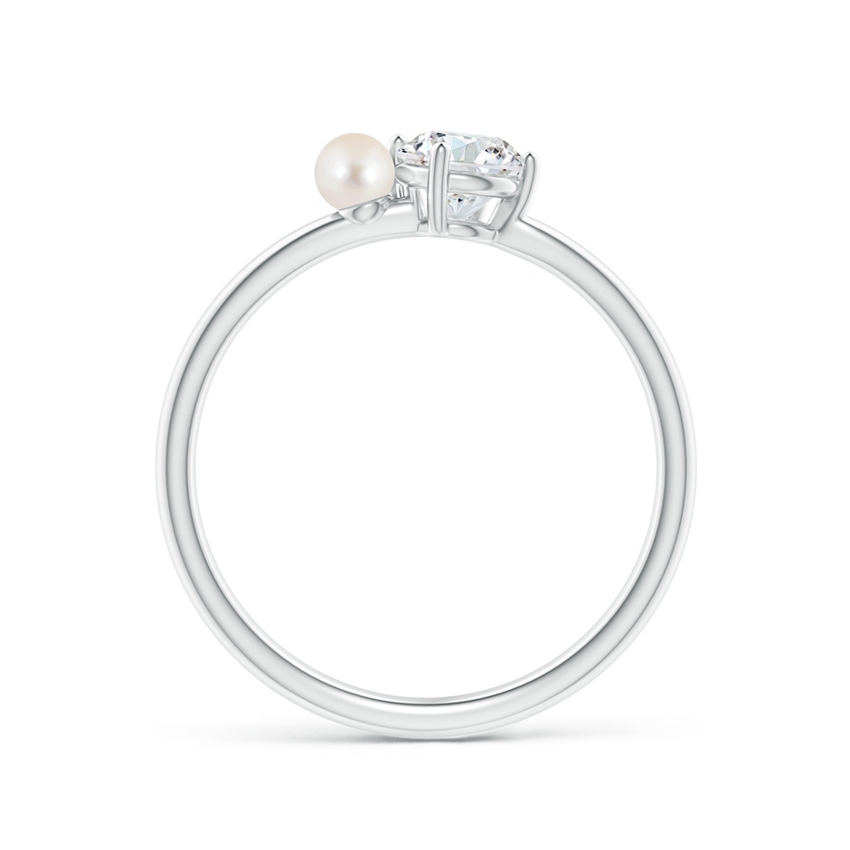 3mm AAAA Freshwater Pearl & Tilted Round Diamond 2-Stone Grande Engagement Ring in P950 Platinum side-1
