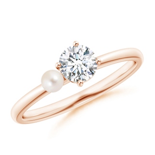 3mm AAAA Freshwater Pearl & Tilted Round Diamond 2-Stone Grande Engagement Ring in Rose Gold