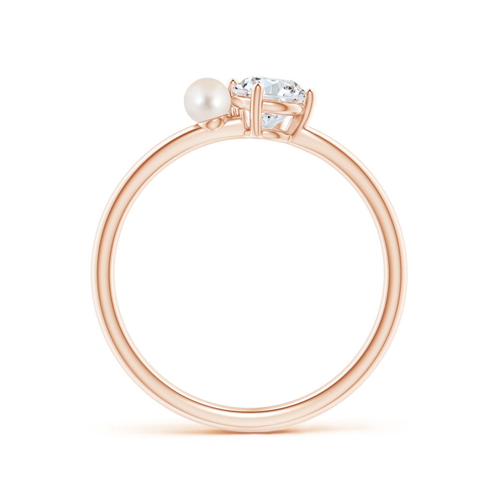 3mm AAAA Freshwater Pearl & Tilted Round Diamond 2-Stone Grande Engagement Ring in Rose Gold - side_1