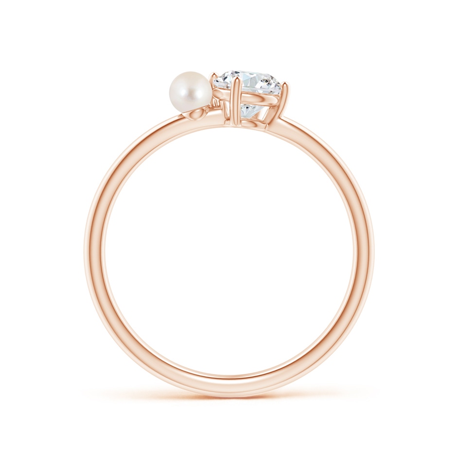 3mm AAAA Freshwater Pearl & Tilted Round Diamond 2-Stone Grande Engagement Ring in Rose Gold side-1