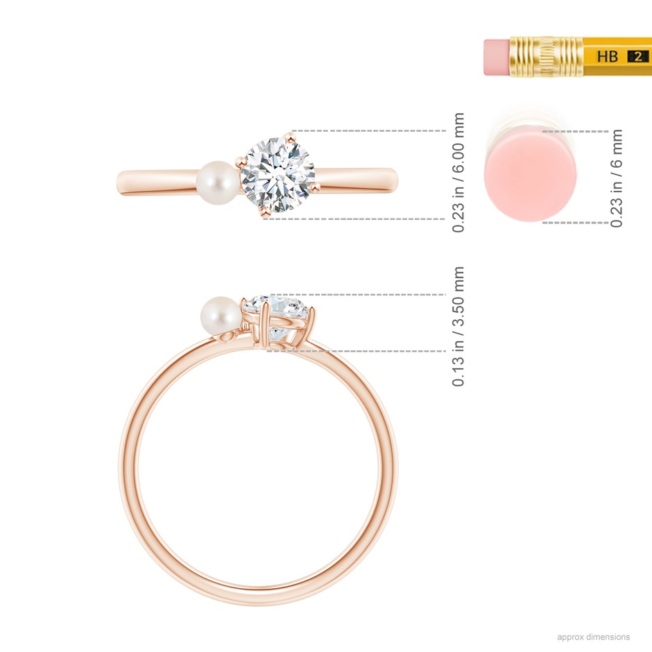 3mm AAAA Freshwater Pearl & Tilted Round Diamond 2-Stone Grande Engagement Ring in Rose Gold ruler