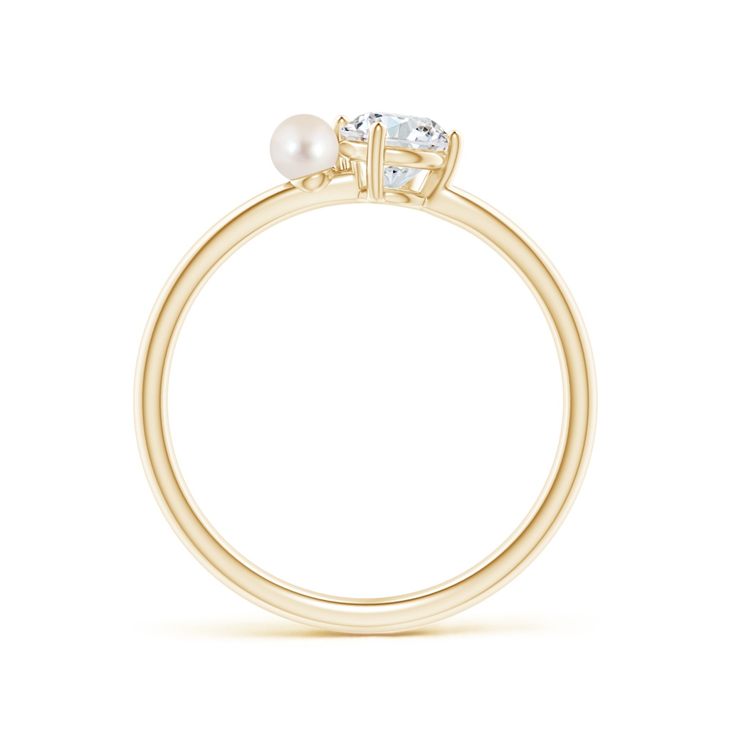 3mm AAAA Freshwater Pearl & Tilted Round Diamond 2-Stone Grande Engagement Ring in Yellow Gold - side_1