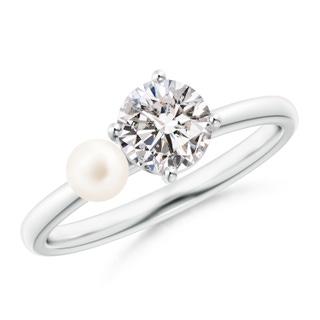 4mm AA Freshwater Pearl & Tilted Round Diamond 2-Stone Grande Engagement Ring in P950 Platinum