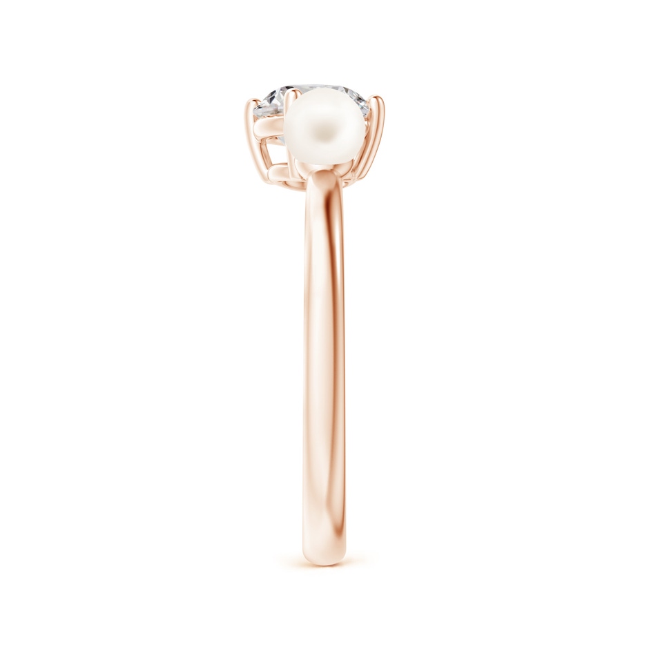 4mm AA Freshwater Pearl & Tilted Round Diamond 2-Stone Grande Engagement Ring in Rose Gold side-2