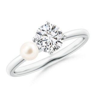 4mm AAA Freshwater Pearl & Tilted Round Diamond 2-Stone Grande Engagement Ring in P950 Platinum