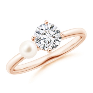 4mm AAA Freshwater Pearl & Tilted Round Diamond 2-Stone Grande Engagement Ring in Rose Gold