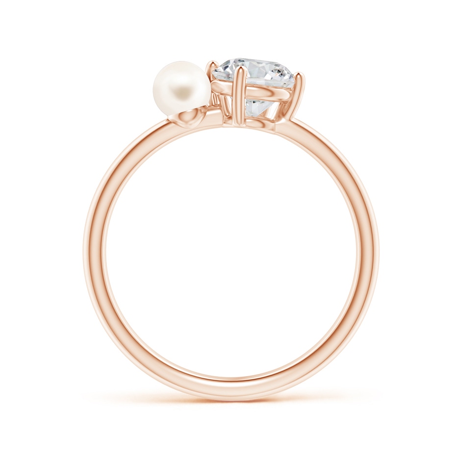 4mm AAA Freshwater Pearl & Tilted Round Diamond 2-Stone Grande Engagement Ring in Rose Gold side-1