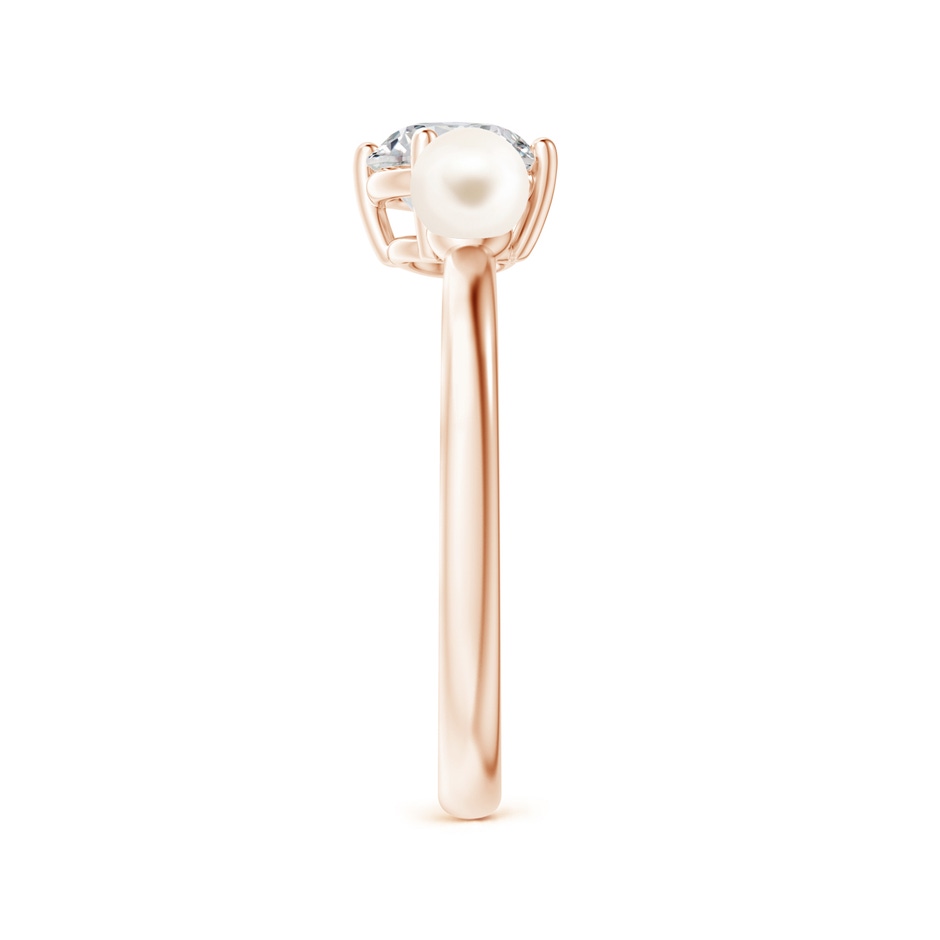4mm AAA Freshwater Pearl & Tilted Round Diamond 2-Stone Grande Engagement Ring in Rose Gold side-2