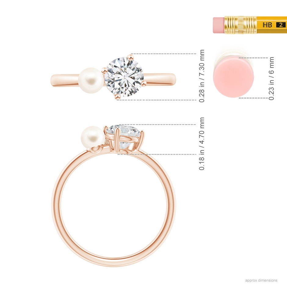 4mm AAA Freshwater Pearl & Tilted Round Diamond 2-Stone Grande Engagement Ring in Rose Gold ruler