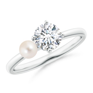 4mm AAAA Freshwater Pearl & Tilted Round Diamond 2-Stone Grande Engagement Ring in P950 Platinum
