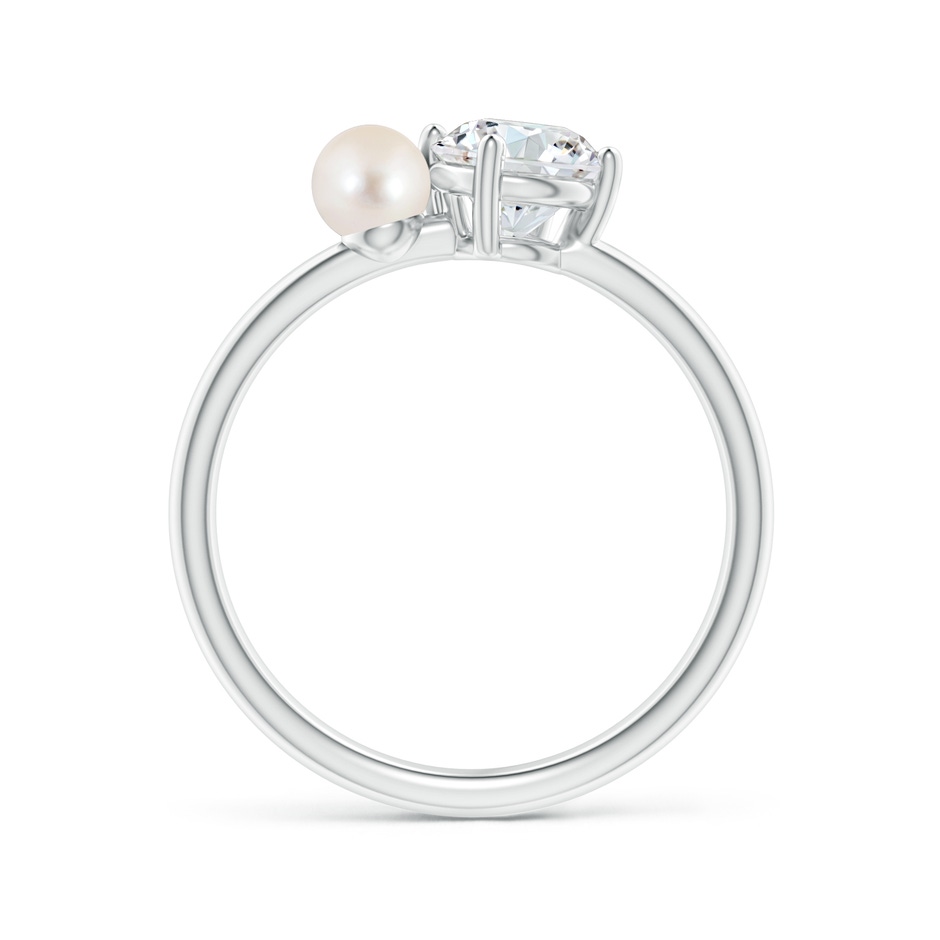 4mm AAAA Freshwater Pearl & Tilted Round Diamond 2-Stone Grande Engagement Ring in P950 Platinum side-1