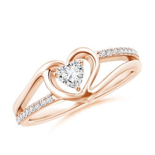 4mm GVS2 Round Diamond Split Shank Heart Promise Ring in Rose Gold