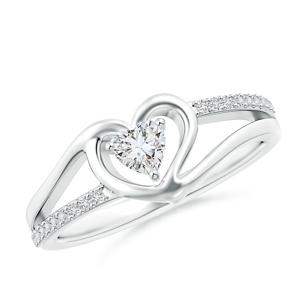 4mm HSI2 Round Diamond Split Shank Heart Promise Ring in White Gold