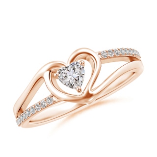 4mm IJI1I2 Round Diamond Split Shank Heart Promise Ring in 9K Rose Gold