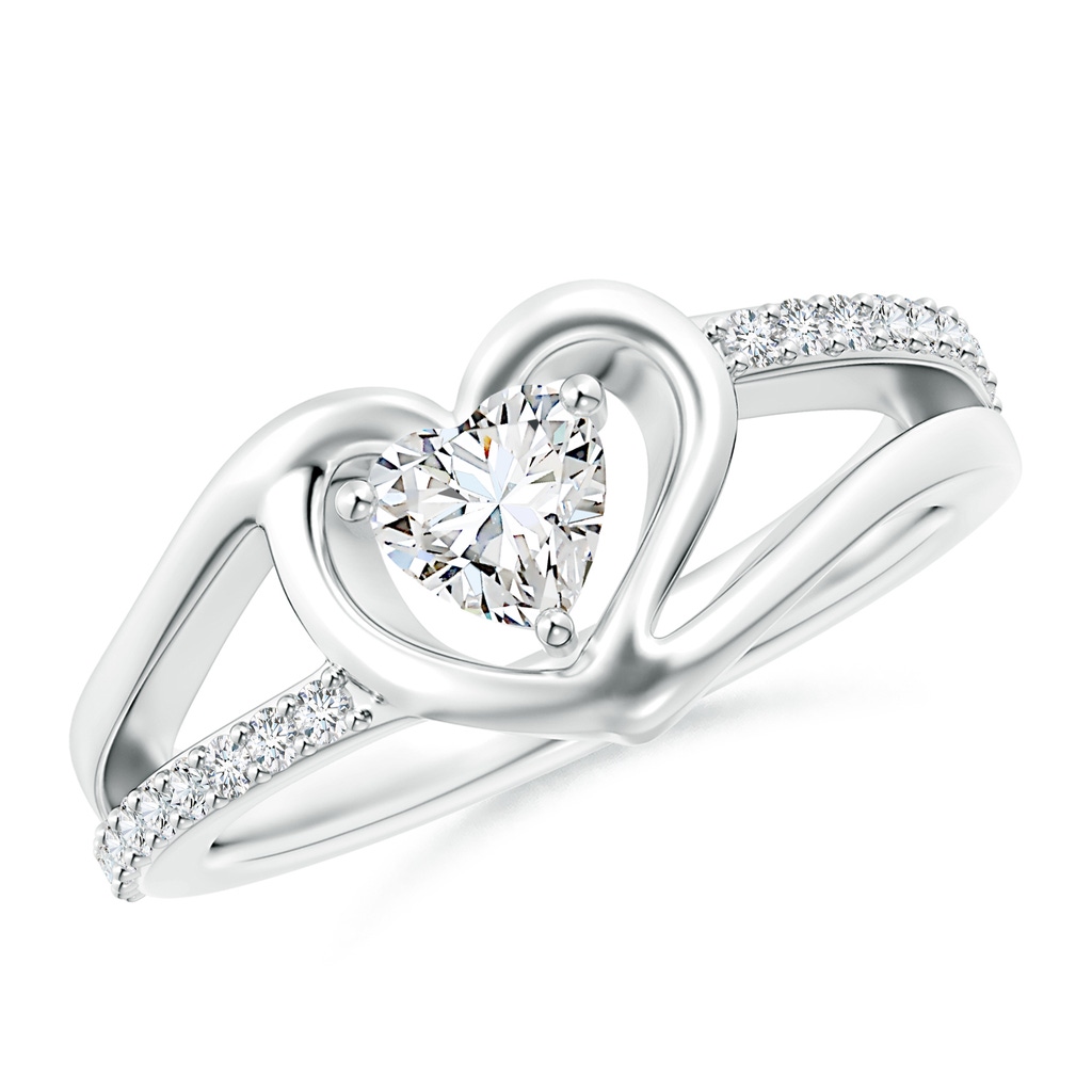 5mm GVS2 Round Diamond Split Shank Heart Promise Ring in White Gold
