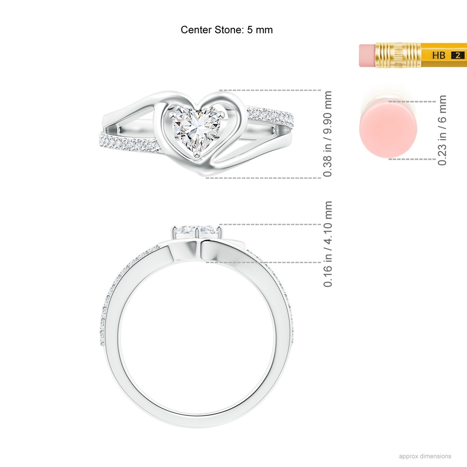 5mm GVS2 Round Diamond Split Shank Heart Promise Ring in White Gold ruler