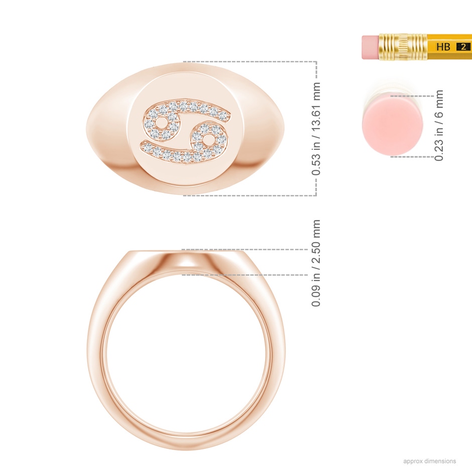 0.9mm GVS2 Diamond Cancer Zodiac Sign Signet Ring in Rose Gold ruler