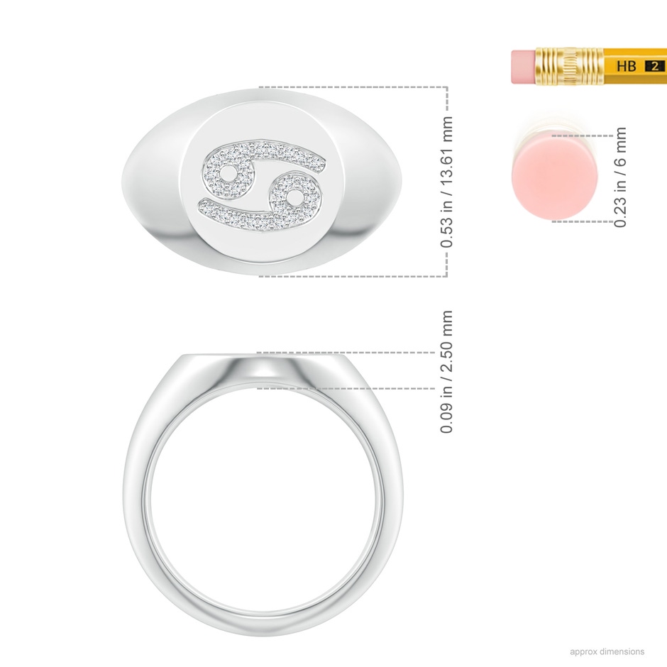 0.9mm GVS2 Diamond Cancer Zodiac Sign Signet Ring in White Gold ruler