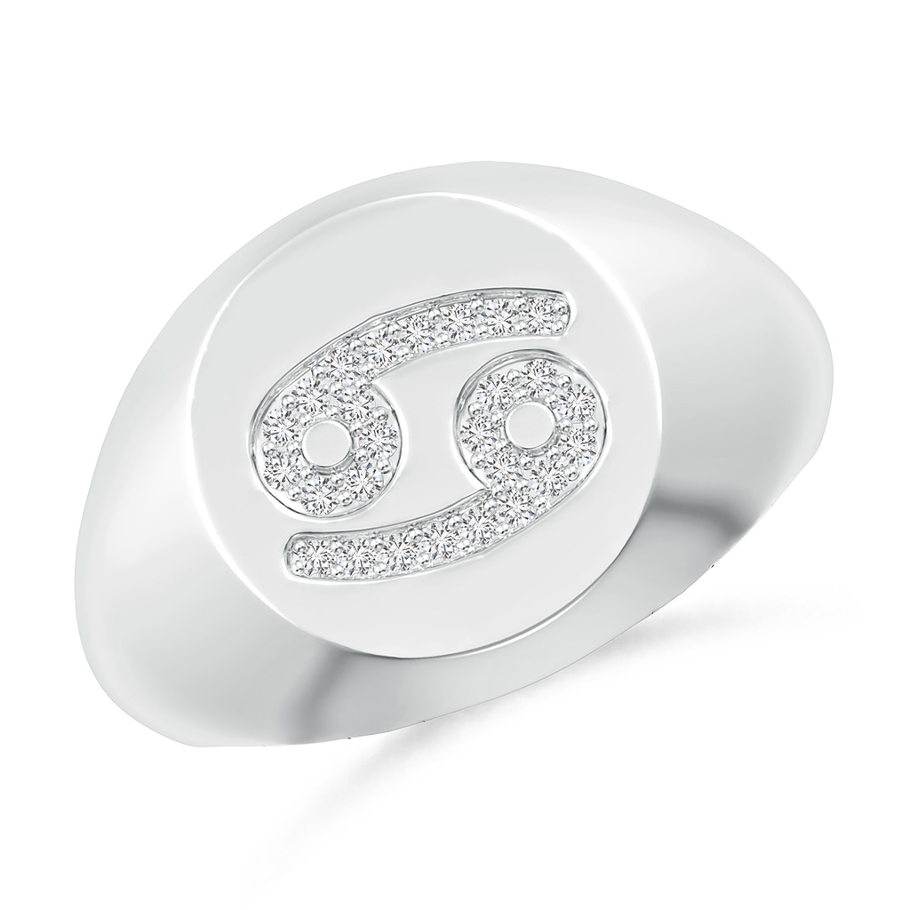 0.9mm HSI2 Diamond Cancer Zodiac Sign Signet Ring in White Gold