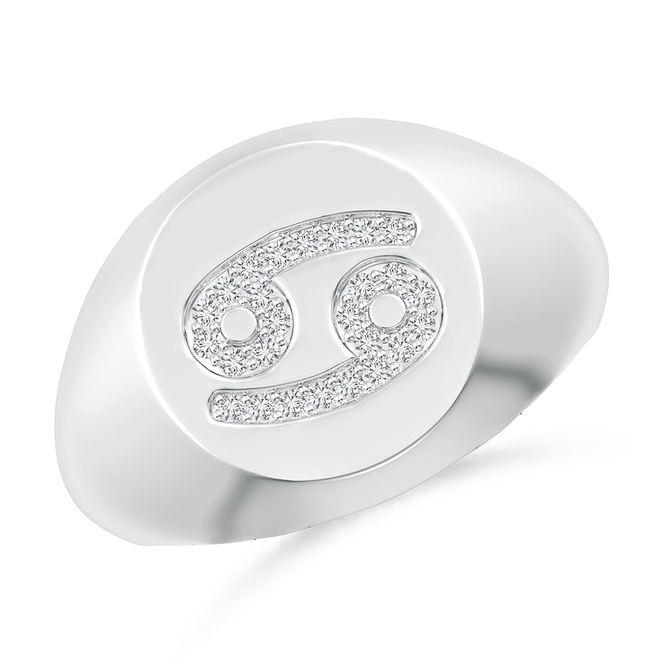 0.9mm HSI2 Diamond Cancer Zodiac Sign Signet Ring in White Gold 