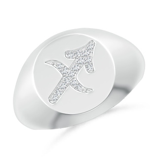 1mm GVS2 Diamond Sagittarius Zodiac Sign Signet Ring in White Gold