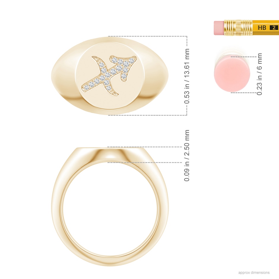 1mm GVS2 Diamond Sagittarius Zodiac Sign Signet Ring in Yellow Gold ruler