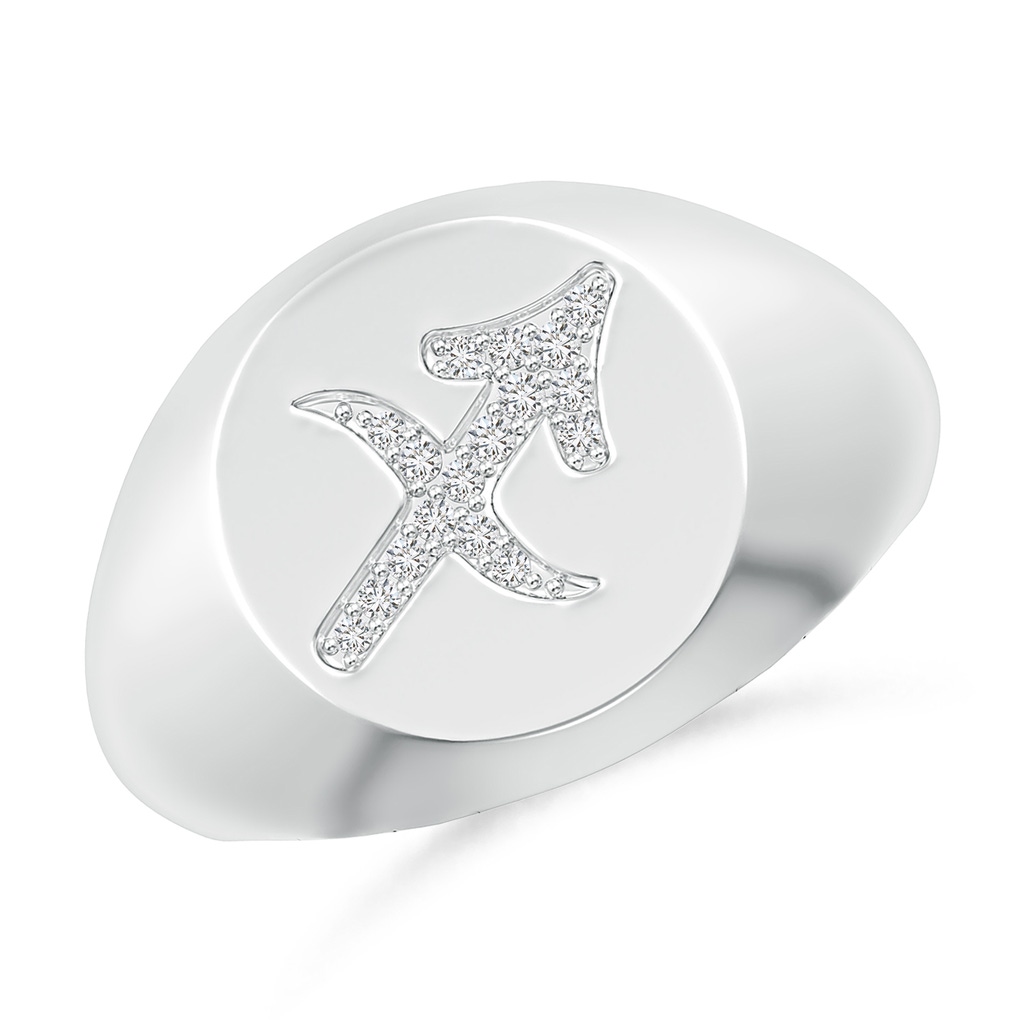 1mm HSI2 Diamond Sagittarius Zodiac Sign Signet Ring in White Gold