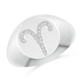 1.1mm GVS2 Diamond Aries Zodiac Sign Signet Ring in White Gold