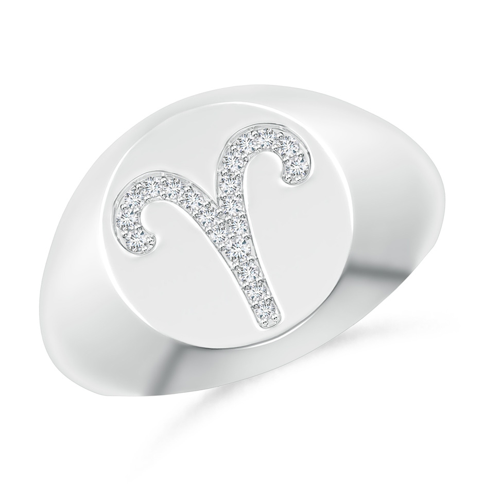 1.1mm GVS2 Diamond Aries Zodiac Sign Signet Ring in White Gold 