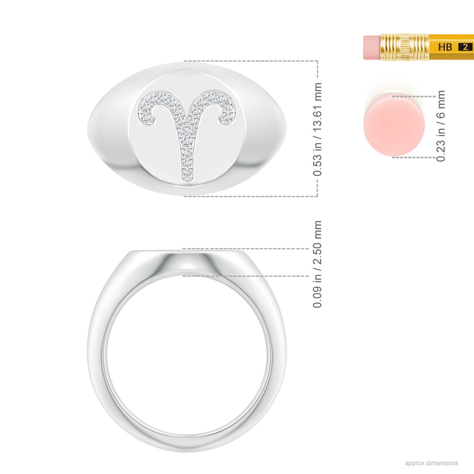 1.1mm GVS2 Diamond Aries Zodiac Sign Signet Ring in White Gold ruler