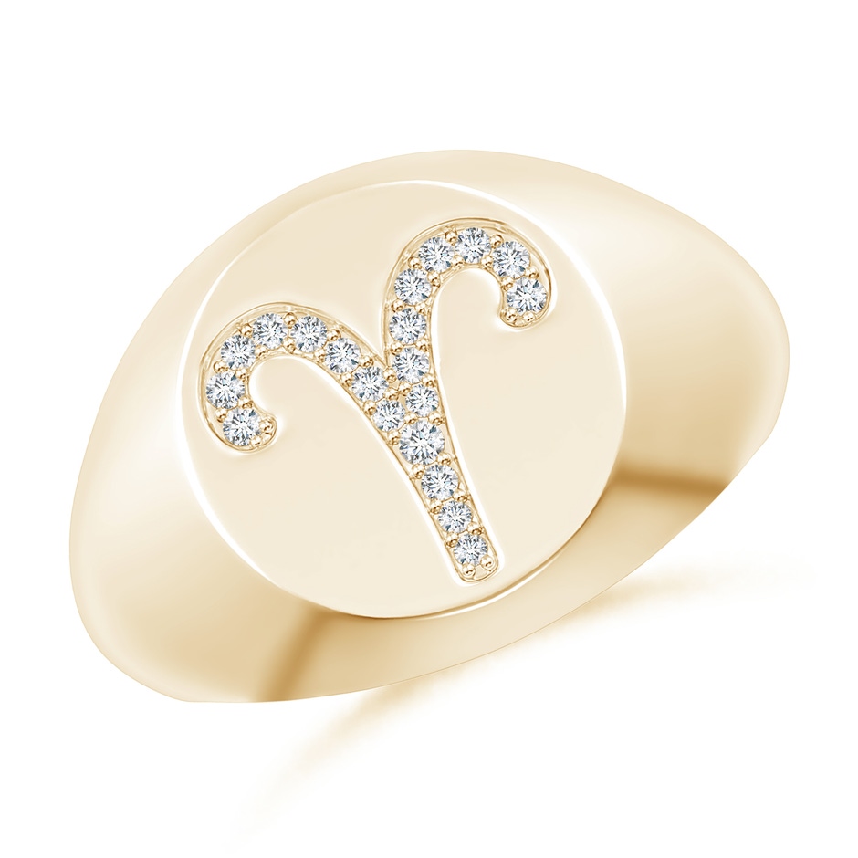 1.1mm GVS2 Diamond Aries Zodiac Sign Signet Ring in Yellow Gold 