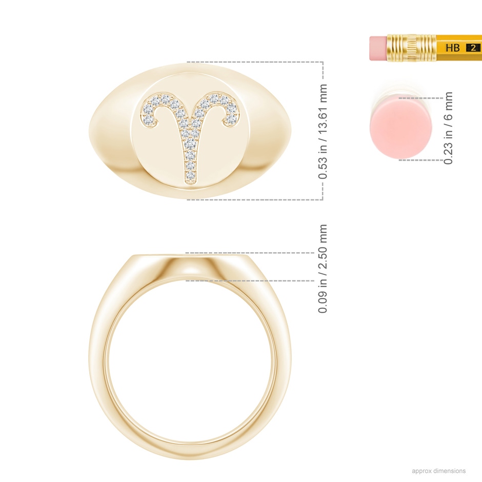 1.1mm GVS2 Diamond Aries Zodiac Sign Signet Ring in Yellow Gold ruler