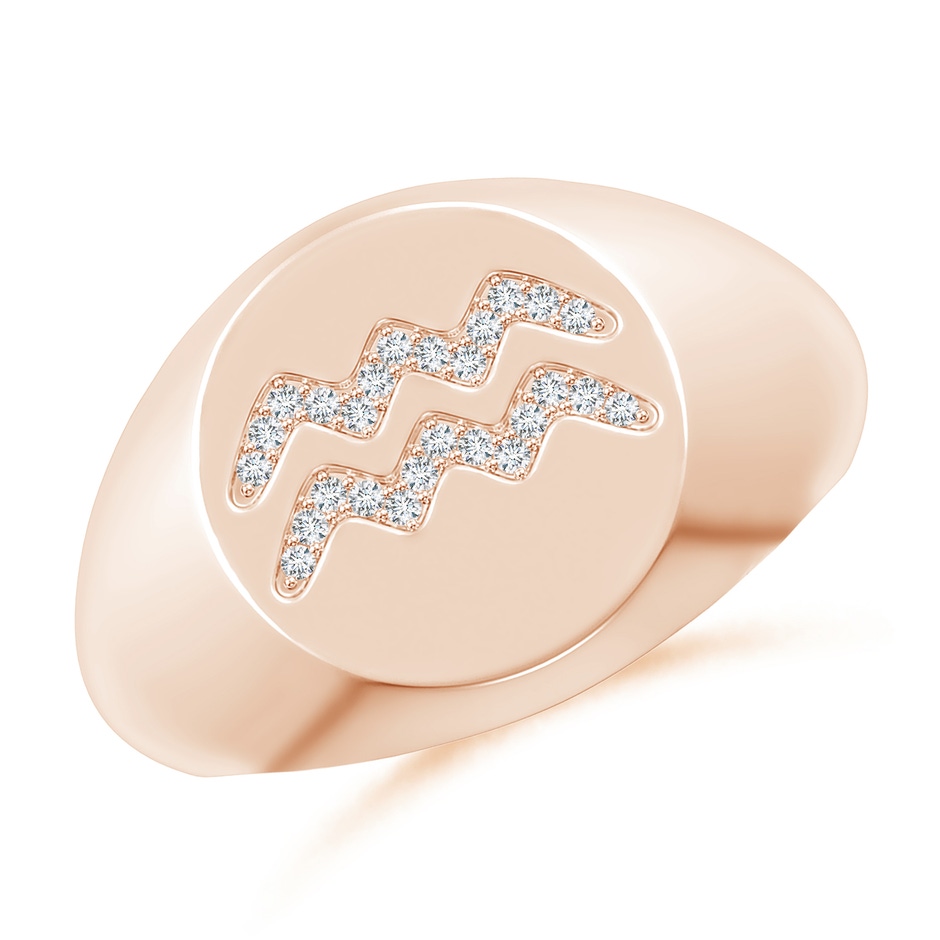 0.9mm GVS2 Diamond Aquarius Zodiac Sign Signet Ring in Rose Gold 