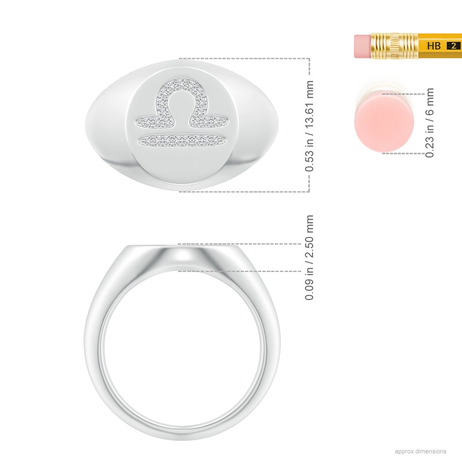 0.9mm HSI2 Diamond Libra Zodiac Sign Signet Ring in White Gold ruler