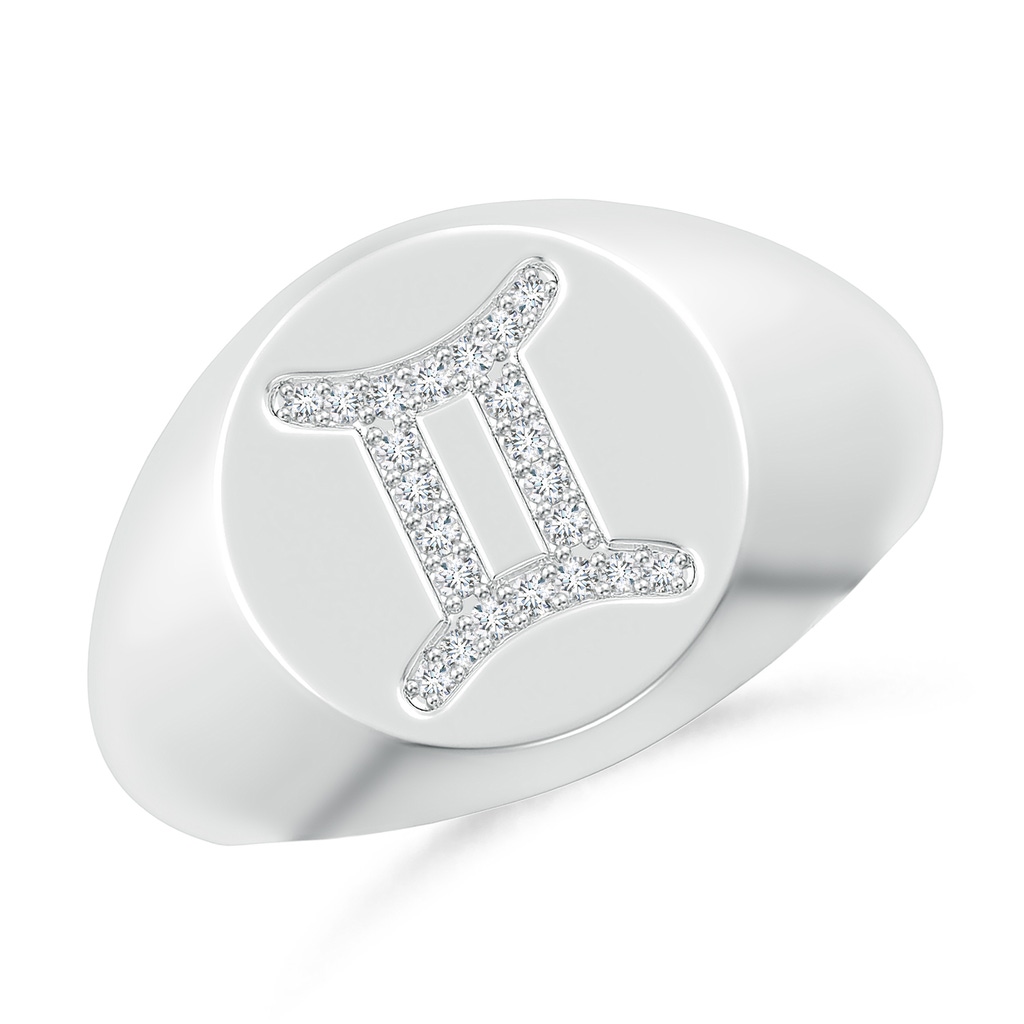 0.9mm GVS2 Diamond Gemini Zodiac Sign Signet Ring in White Gold