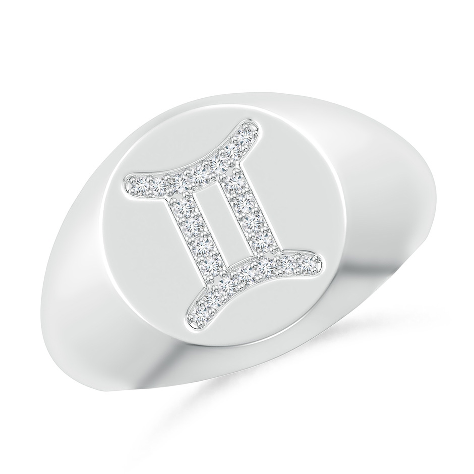 0.9mm GVS2 Diamond Gemini Zodiac Sign Signet Ring in White Gold 