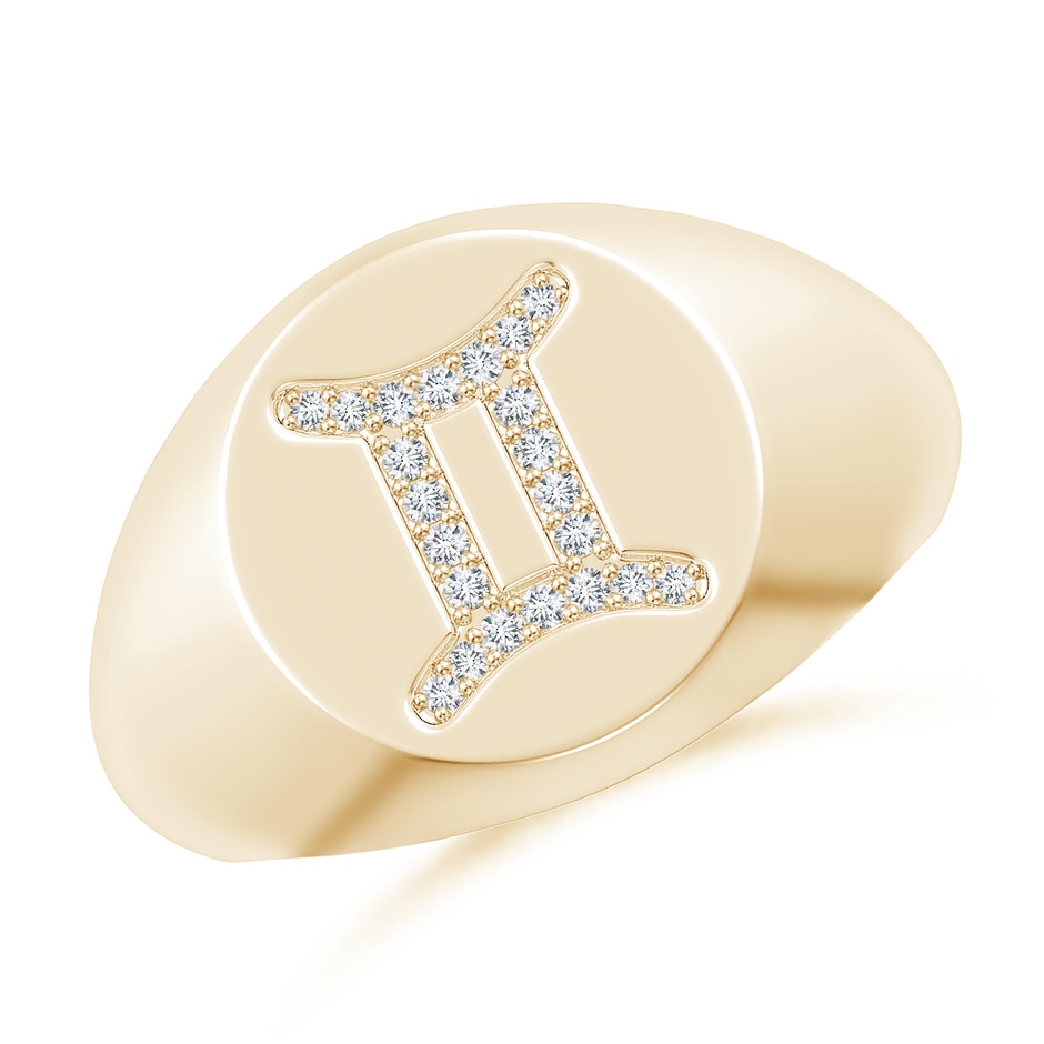 0.9mm GVS2 Diamond Gemini Zodiac Sign Signet Ring in Yellow Gold 